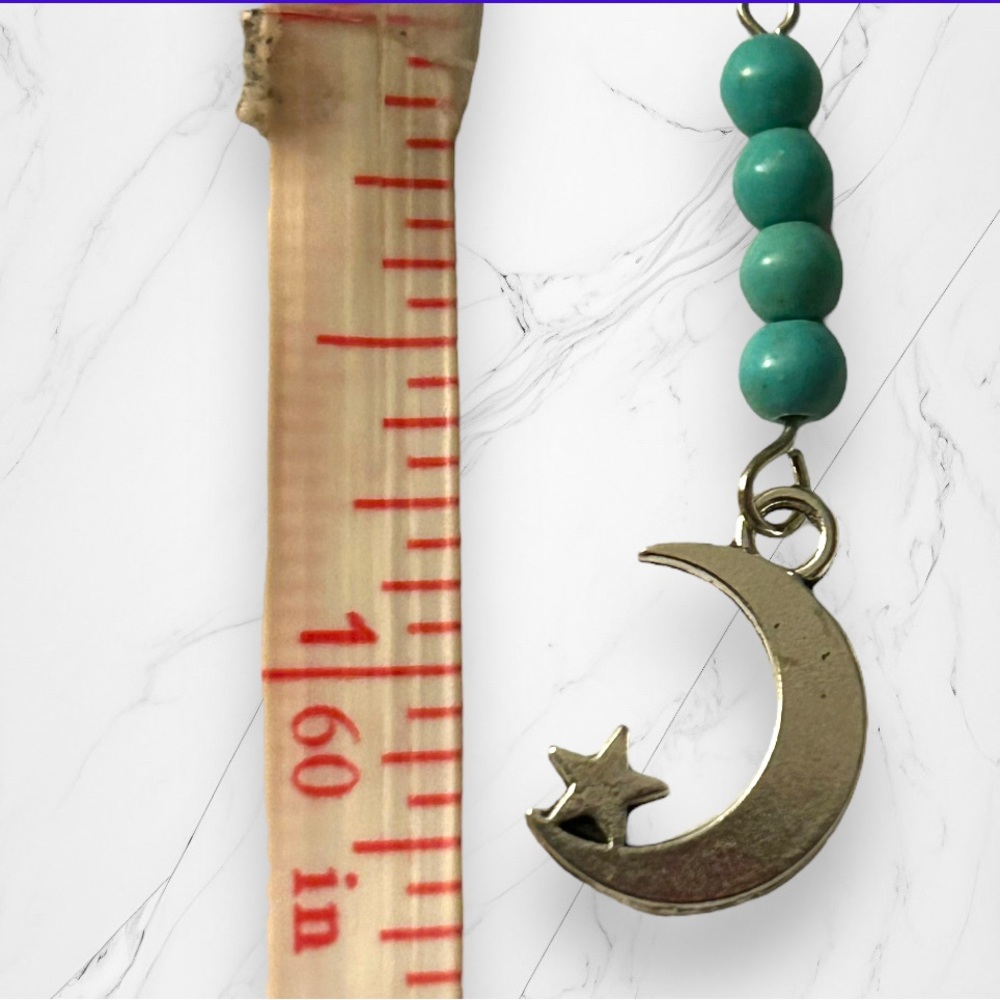 Hand Crafted Earrings Moon Star Magnesite Stone Beads Dangle Pierced - Picture 5 of 5